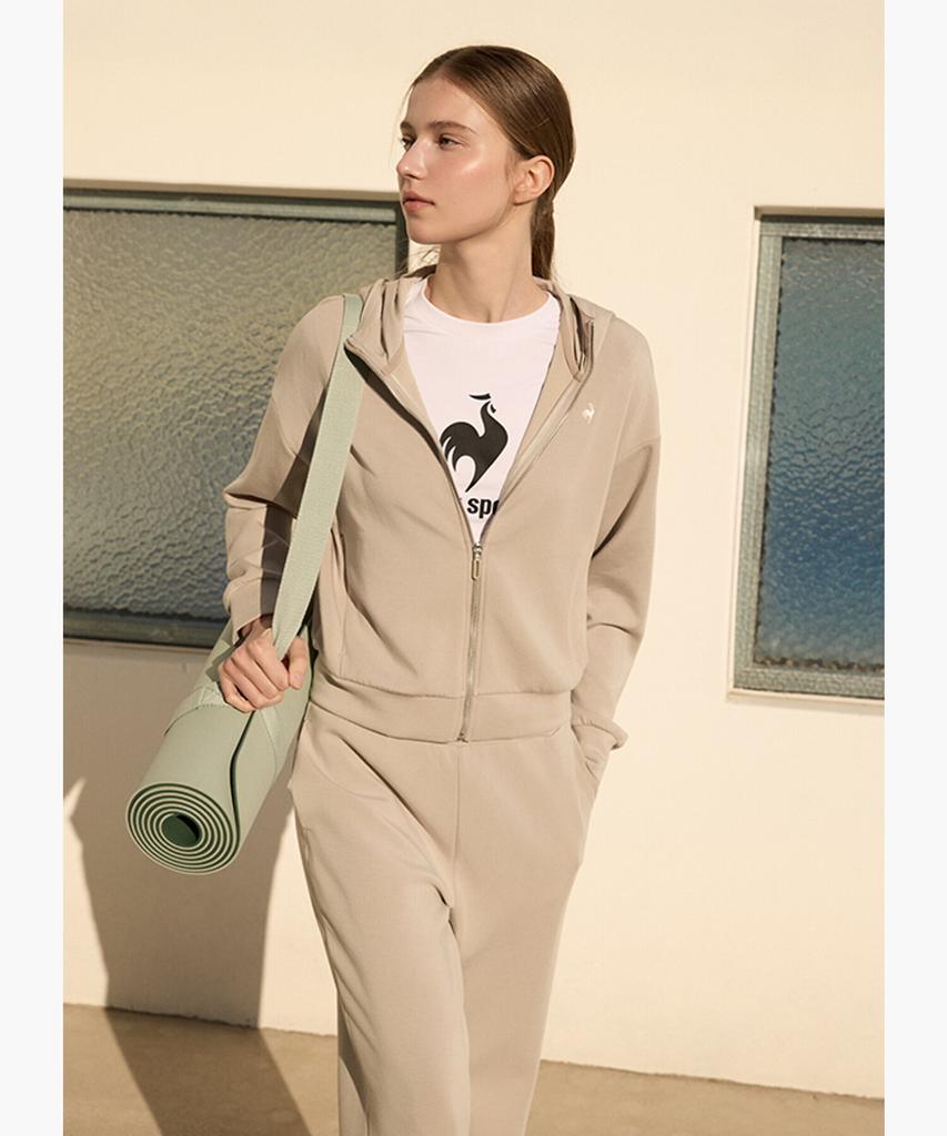 LECOQ Women'S Double Tension 2.0 Loose Fit Semi-Crop Zip-Up Hoodie - Beige Qr122Oft11