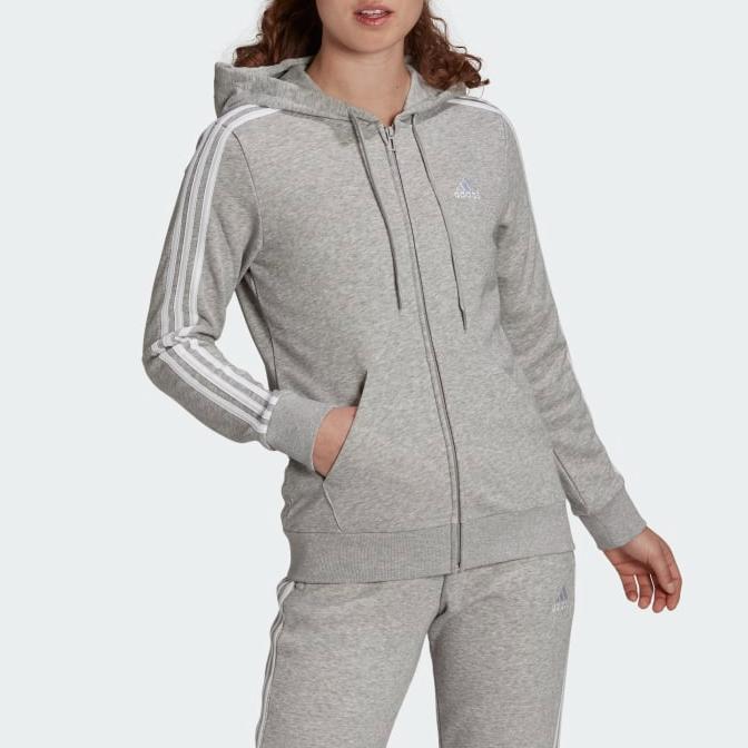 Adidas Casual Hooded Sports Zip Jacket Women Jackets Medium-Heather-Gray White GL0802