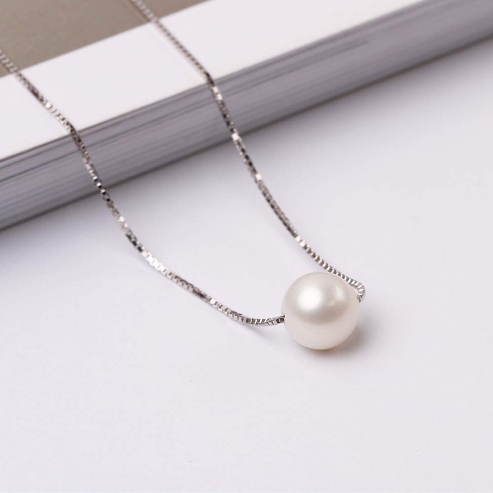 [ZIMO] White Pearl Chain Necklace with 925 Sterling Silver Accessories, Single Freshwater Pearl Pendant
