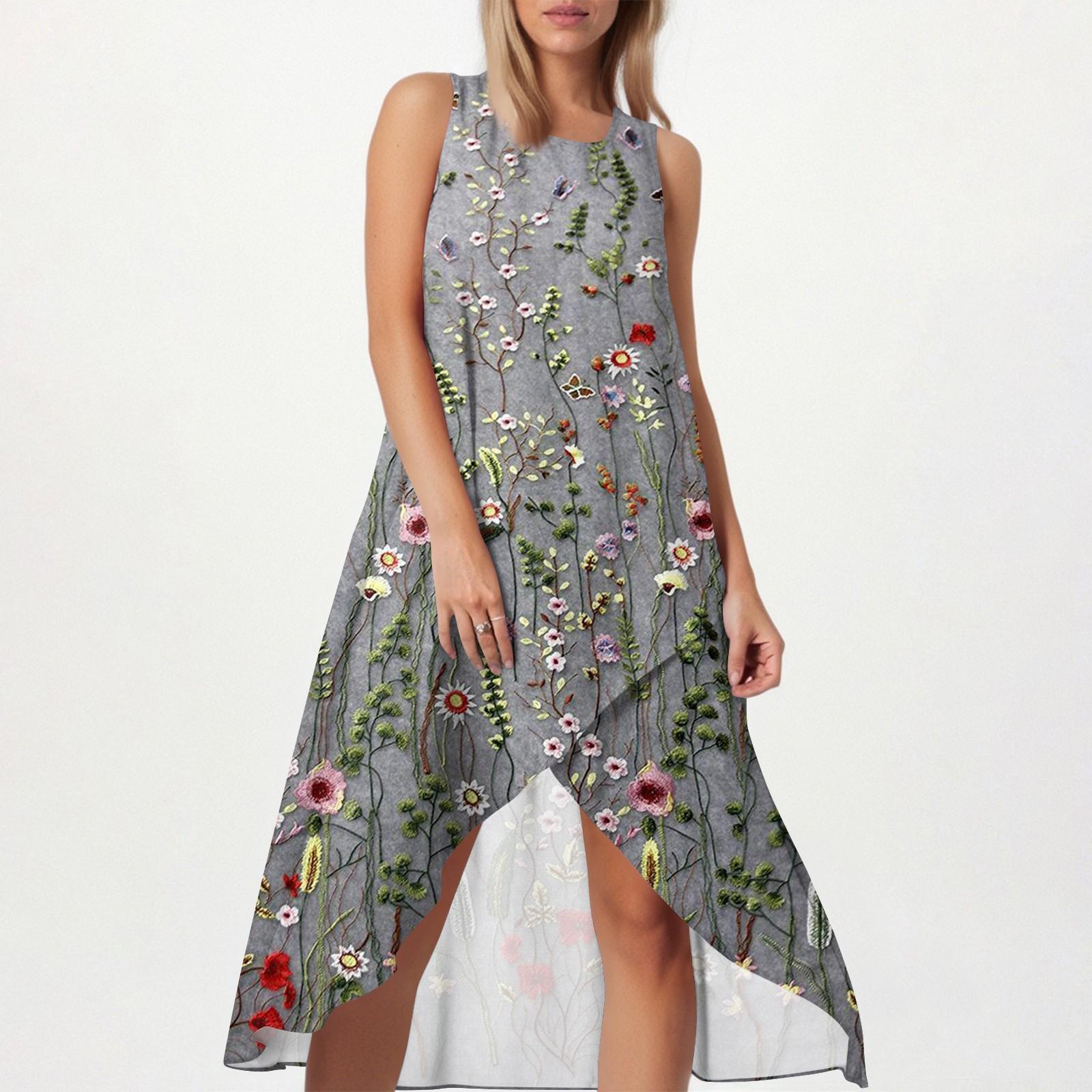 

Женское свободное повседневное модное платье с квадратным круглым вырезом, однотонное, пляжная юбка с разрезом сбоку, без рукавов, юбка из хлопка и льна M