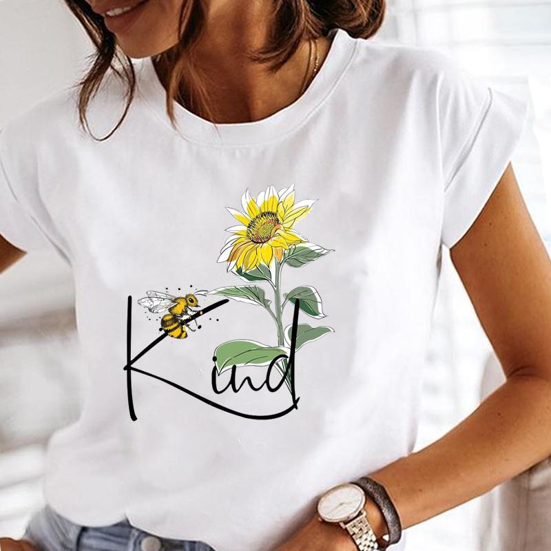 (European Size) Summer Fashion Women Plant Lovely Flower Trend Cute Short Sleeve Print Tee Top Tshirt  Lady Female Clothing  Casual Graphic T-shirt