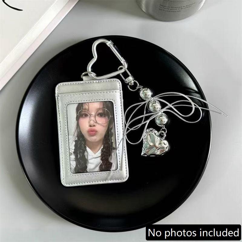 Pu Leather Card Holder Y2K Kpop Photocard Holder With Keychain Idol Photocards Sleeve Bag Display Pendant School Stationery