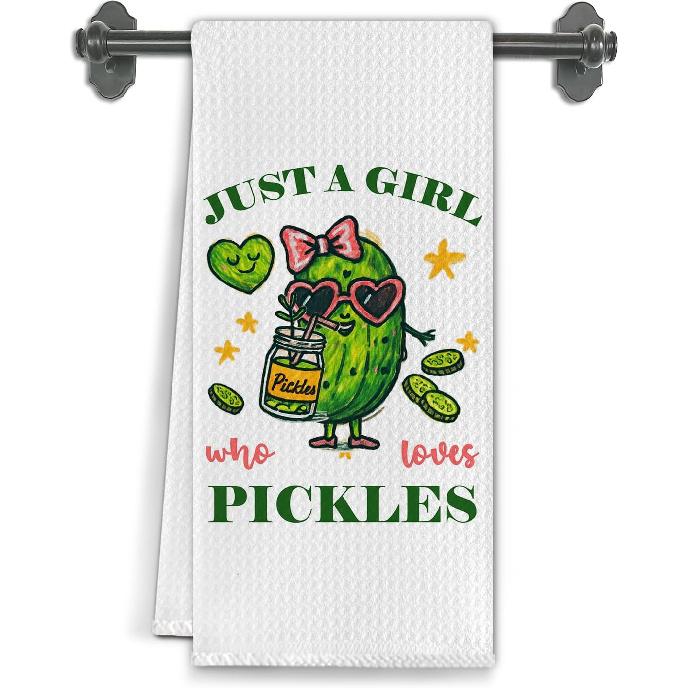 Funny Pickle Gifts Kitchen Towels, Pickle Lover Gifts Dish Tea Towels for Kitchen Decor, Just a Girl Who Loves Pickles Decorative Hand Towel, 16x24 Drinkcucumber