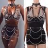 Gargantilla de Cuero Multicapa con Borlas y Cadena de Aleación para Pecho y Cintura, Superventas Transfronteriza