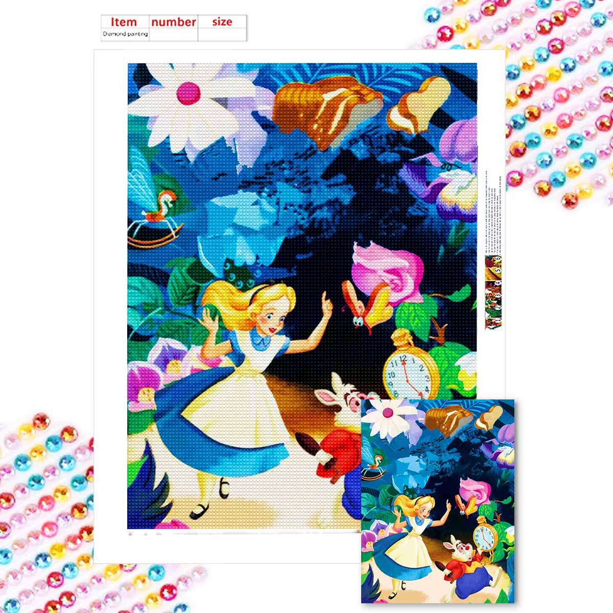 

Полная круглая алмазная живопись Алиса в Стране чудес Искусство Стразы Картина Мозаика Сделай сам 5D Вышивка крестом Домашнее украшение Round 20x30cm