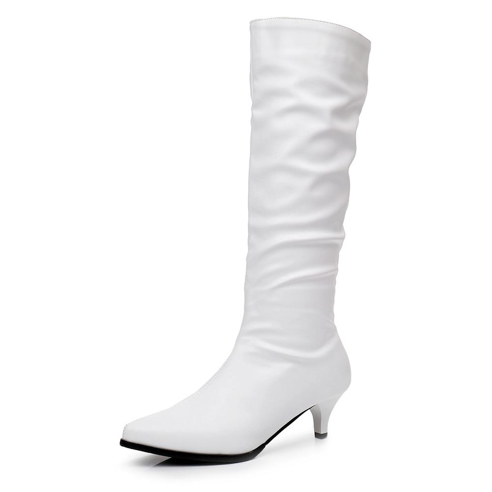 Fashion Sexy Women Pleated Half Boots Pointed Toe 5CM Stilettos Heels Slip on White Women's Mid-Calf Boots Womens Shoes 41 44 Dropshipp