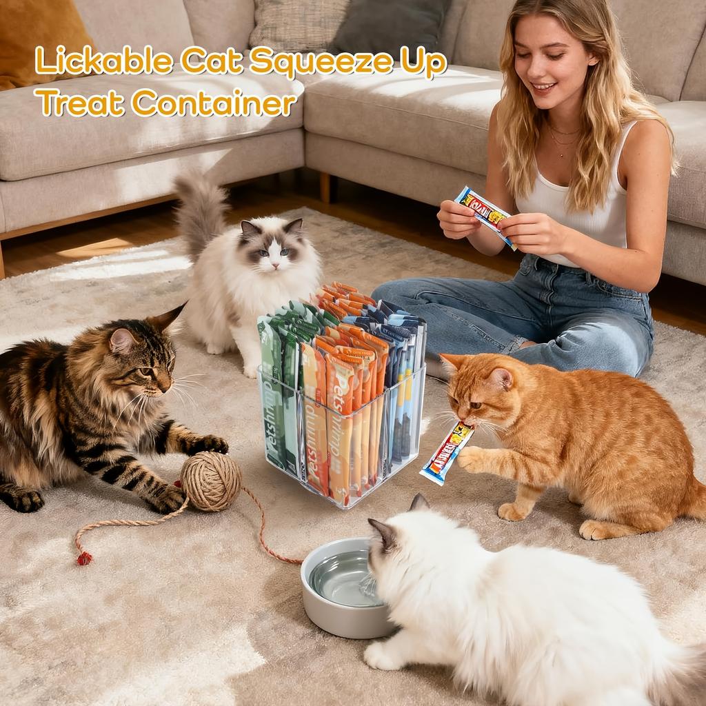 Rotatable Acrylic Extruded Cat Food Storage Container,4-Grid Design Cat Snack Organizer,Essential Pet Snack Storage,desktop Rack