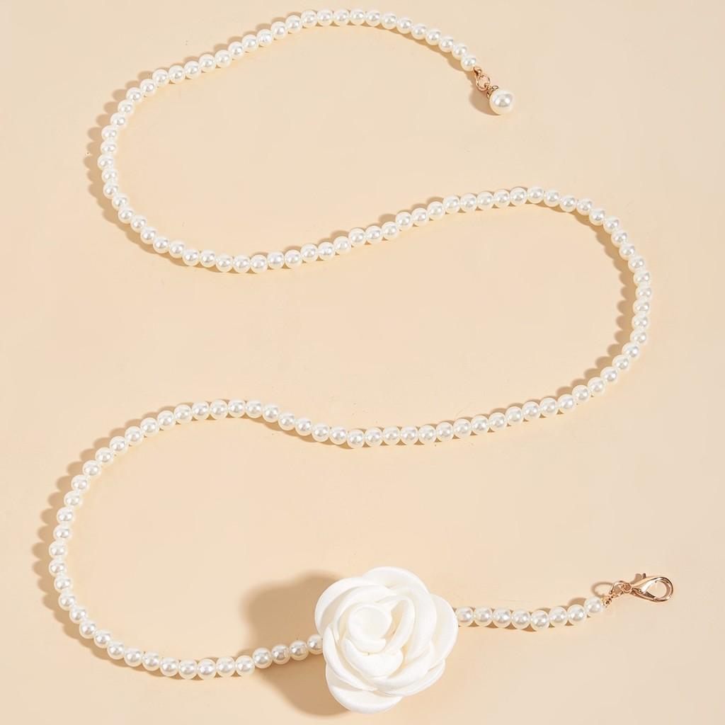 Elegant Simulated Pearl And Rose Decoration Women Casual Waist Chain Daily For
