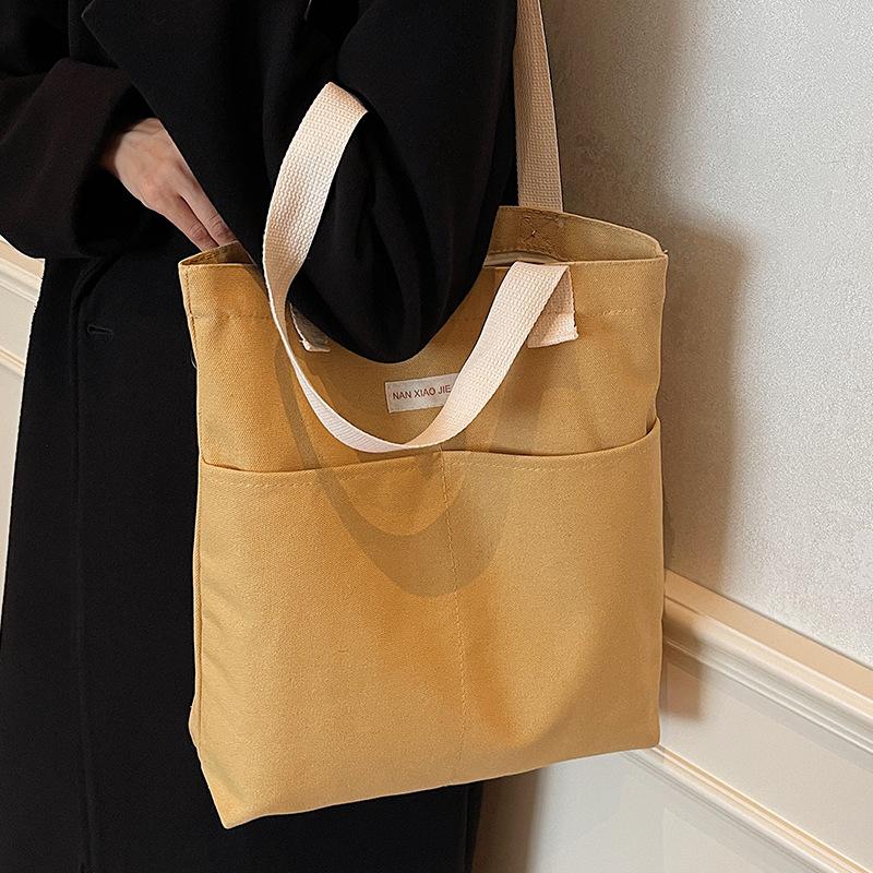 Canvas Bag Large Capacity Thickened Shoulder Handbag Simple Women Commute To Work Class Pack Books A4 File Cloth Bag