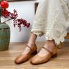 Johnature Genuine Leather Retro Women Shoes Handmade Round Toe Buckle Low Heel Comfortable Pumps
