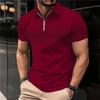 Summer New Men's Short Sleeved Lapel Polo Shirt Square Printed Zipper Casual