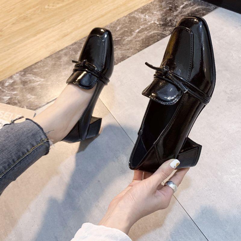 Fashion British Small Leather Shoes Women's Soft-soled Work Shoes Women's Spring and Summer 2025 New Single Shoes Women's Medium Heel Thick Heel