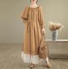 New French Style Oversize Off The Shoulder Dress Patchwork Lace Sweet One Neckline Slim and Long Look