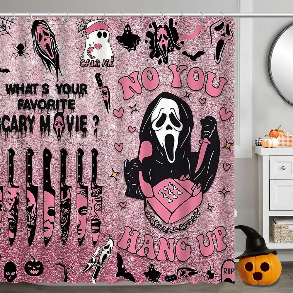 Spooky Halloween Shower Curtain Scary Face Cute Bathroom Decor with HooksFabric Curtain for Party or Home Decoration