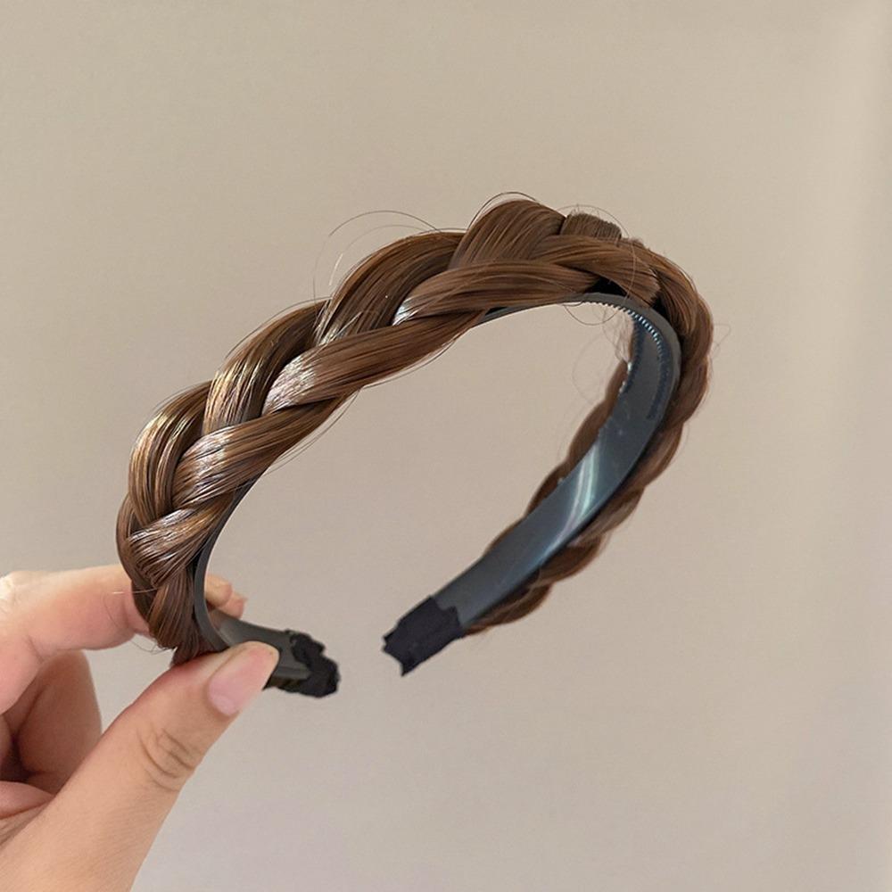 Wide Twisted Wig Headband Synthetic Women Hair Hoop Retro Fishbone Braid Headband  Female