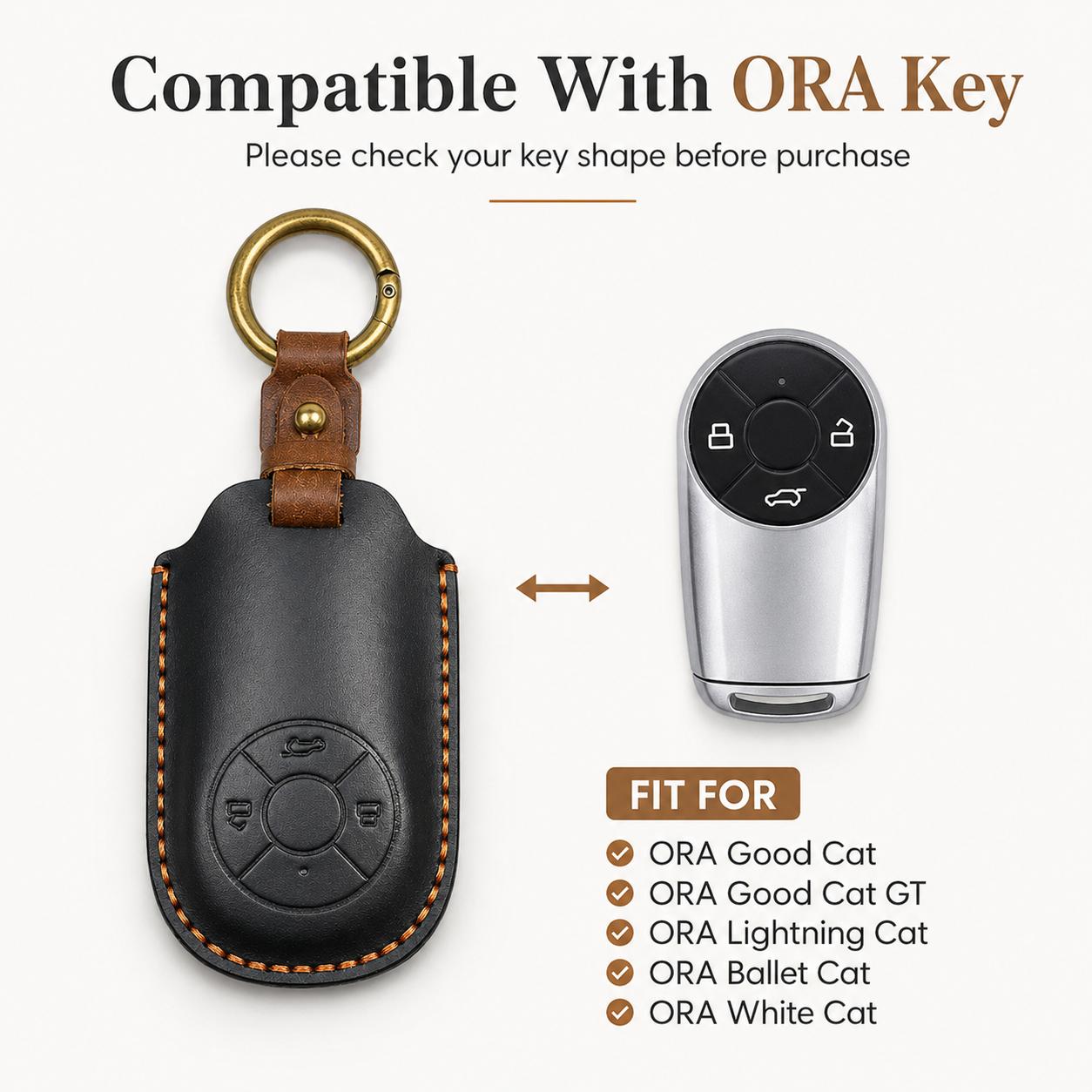 Handmade Genuine Leather Key Case For ORA Car Key чёрный
