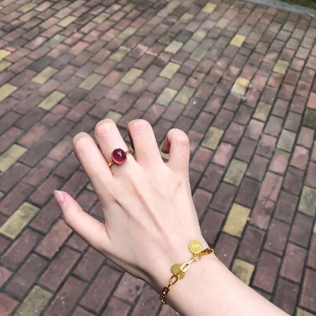 Vintage Red Round Egg Face Women's Ring, Versatile & Luxurious High-End Index Band