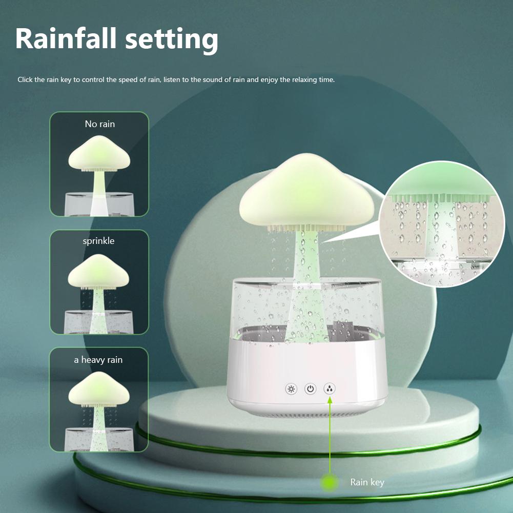 Rain Cloud Humidifier Rain Colorful Mushroom Cloud Raindrop Atmosphere Lamp Night Light Essential Oil Small Aromatherapy Machine