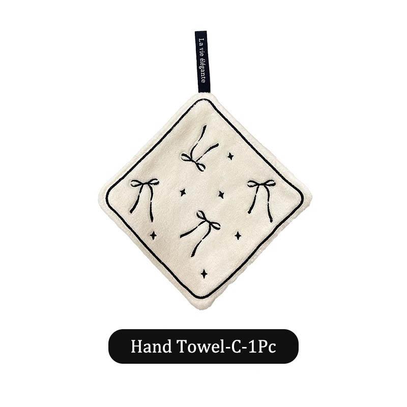 Absorbent Coral Velvet Embroidery Hanging Hand Towel for Bathroom No-shedding Double-layer Quick-dry Kitchen Towel for Hand Wipe