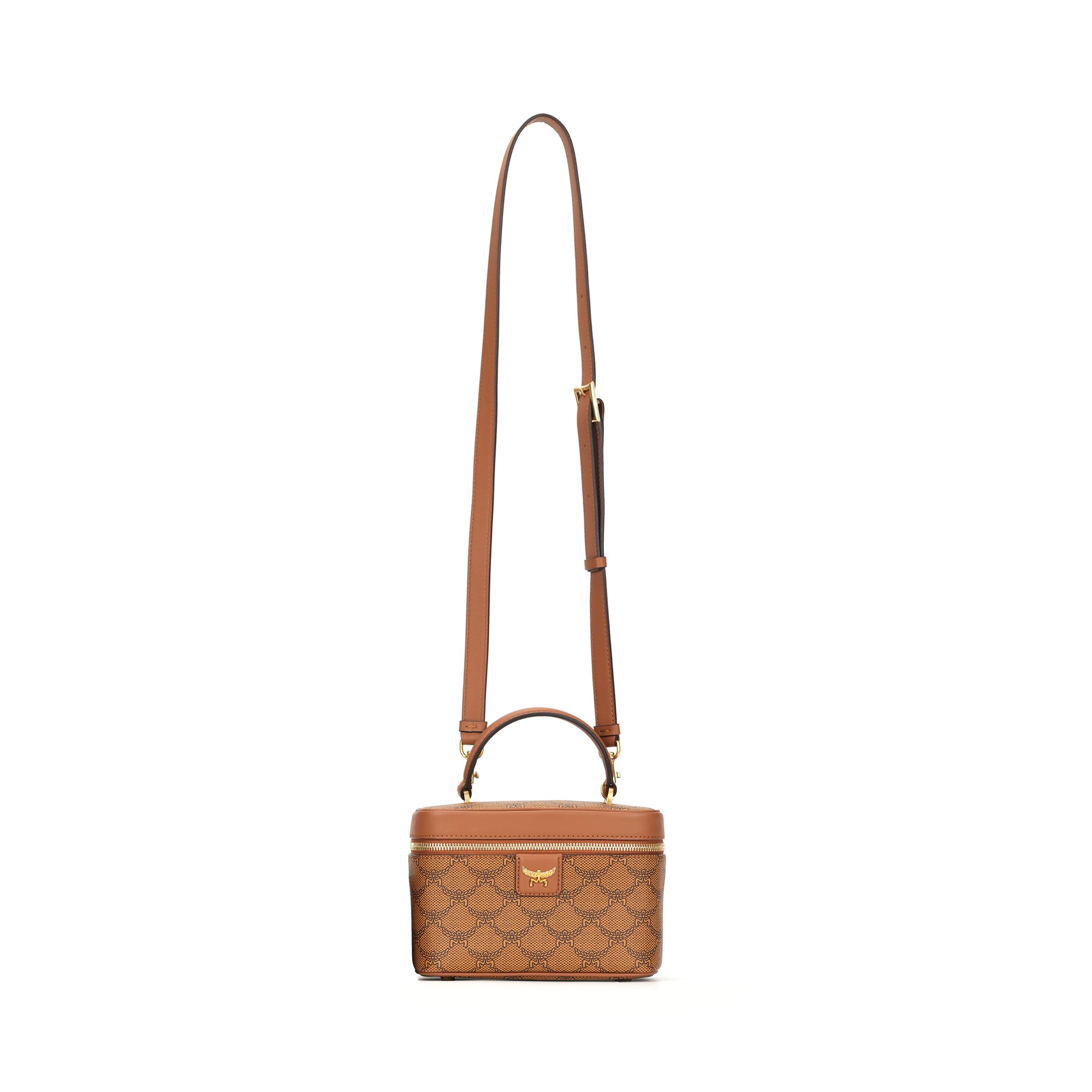 MCM Himmel Metalen Logo Ritssluiting Gecoat Canvas en Lederen Afwerking Crossbody Tote Tas Dames handtassen Bruin MWRESAC02CO001 Basic Set (Bag+Dust Bag)