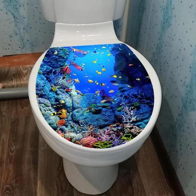 Toilettenaufkleber Abziehbild Meeresthema Toilettenaufkleber Wandaufkleber Wandgemälde Badezimmeraufkleber Einfache Wartung Toilettenaufkleber Dekoration