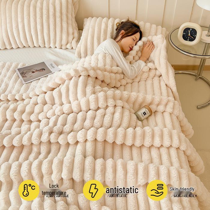 2024 Luxury Solid Color Rabbit Plush Ribbed Blanket
