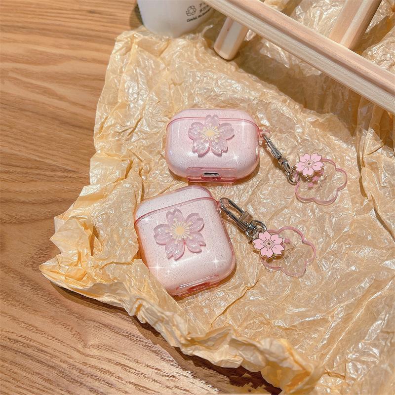 Ins girl cherry blossom glitter for AirPods Pro protective case 1/1 generation apple bluetooth headset soft case female