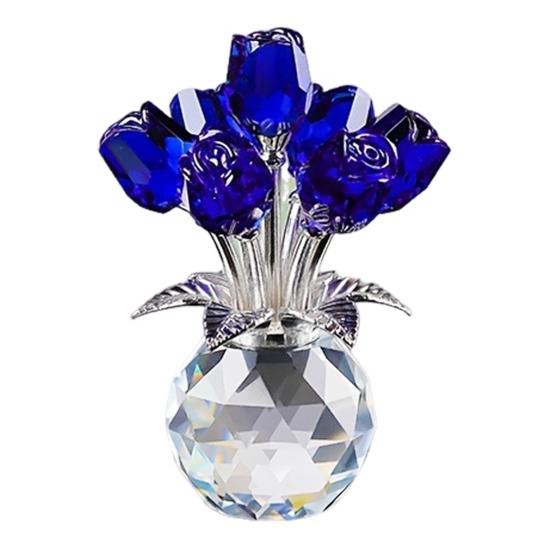 Faux Crystal Rose Flower Ornament Handmade Bouquet Figurine Mini Flower Vase Decoration Wife Girlfriend Women Wedding Anniversary Birthday Gift