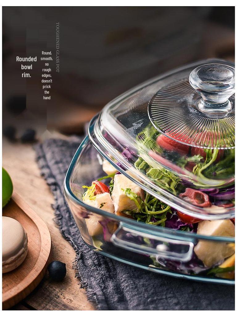 Heat-Resistant Crystal Glass Pot with Lid for Oven & Microwave; Double-Ear Soup Bowl for Steaming & Stewing.