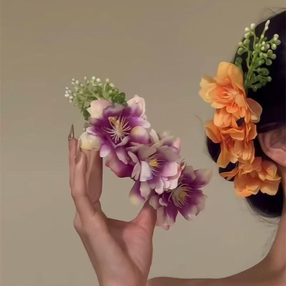 Sweet Bohemian Flowers Hairpin Headwear Chignon Hair Clips Hair Accessories Floral Hair Comb Daily