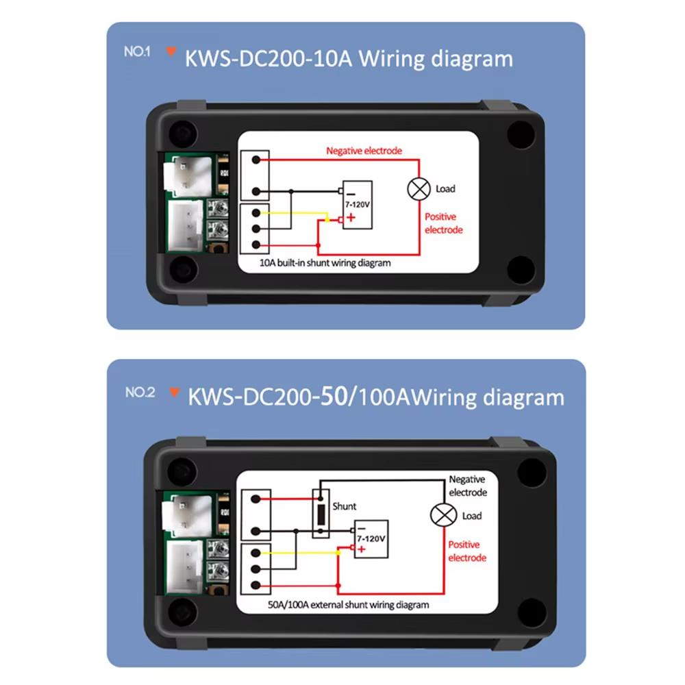 KWS-DC200 Digital Voltmeter Ammeter DC 0-200V Power Energy Meter LED Color DC Electric Wattmeter with Reset Function 0-100A