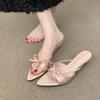 2025 Sommer neue Satin spitze Zehen Fischmaul High Heels dünner Absatz sexy Wort außen tragen coole Slipper Halbschuhe