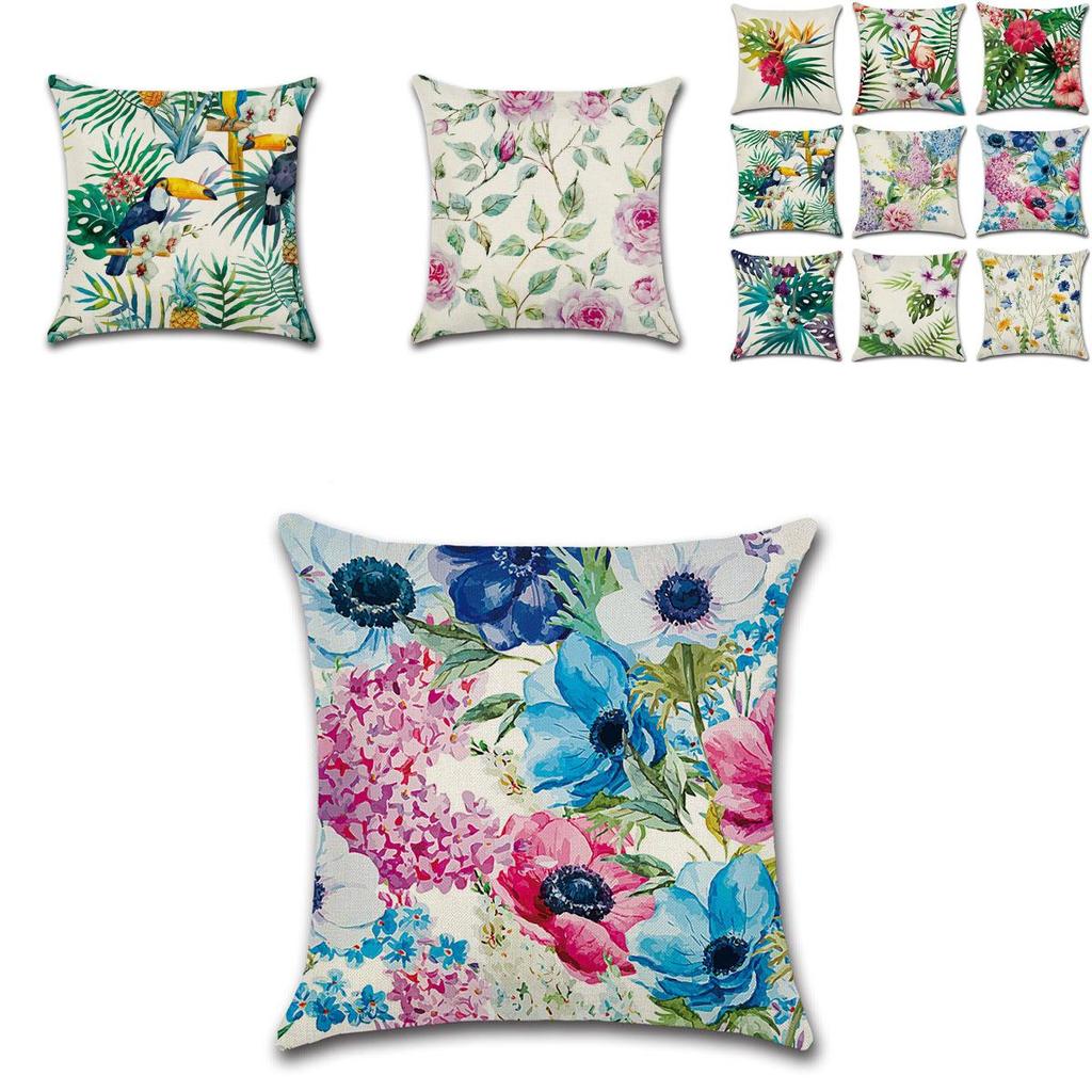 Classic 18'' Green Tropical Plant Cotton Linen Cushion Cover For Stylish Living