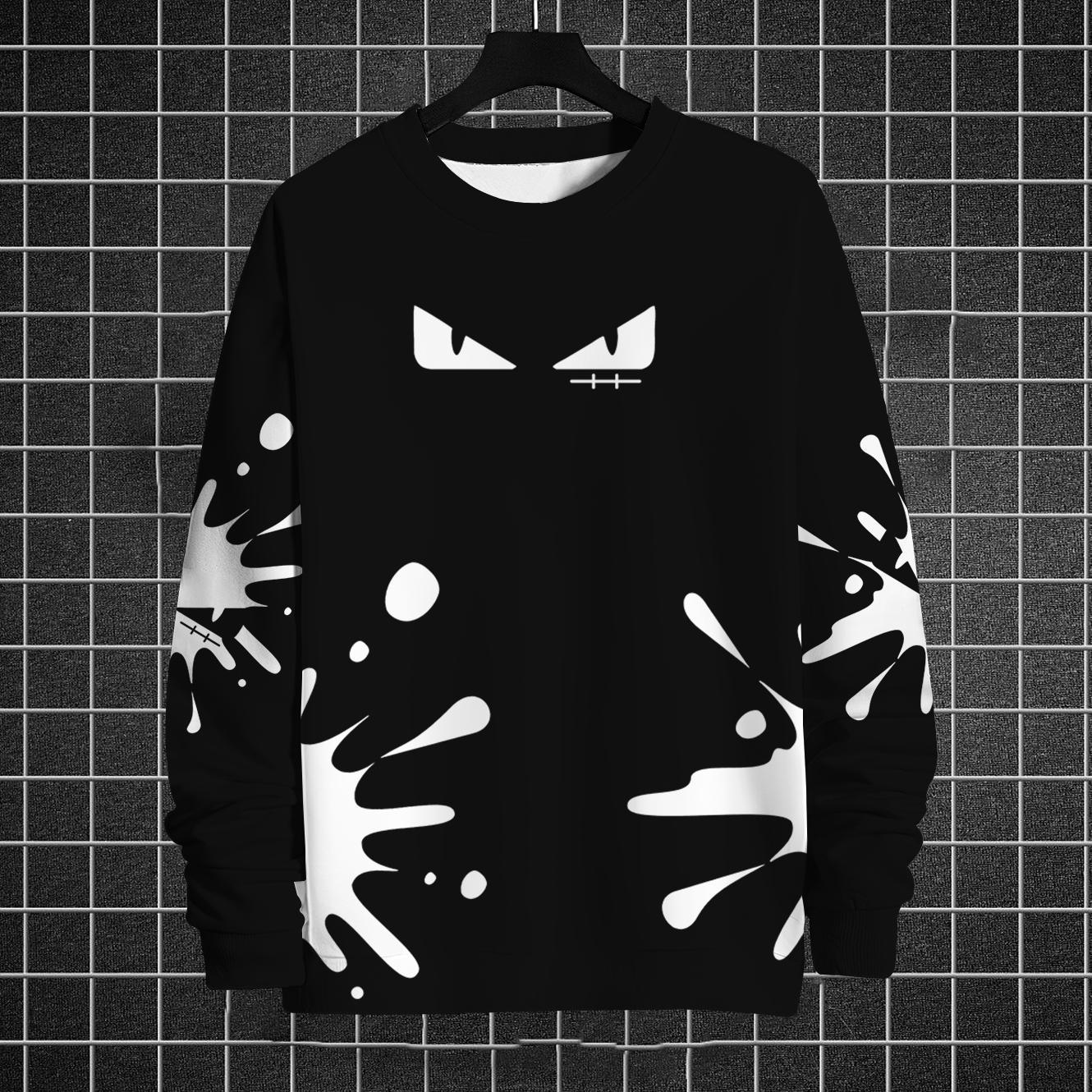 Осенняя мужская толстовка с круглым вырезом и принтом «кошачий глаз» с капюшоном — фото 7