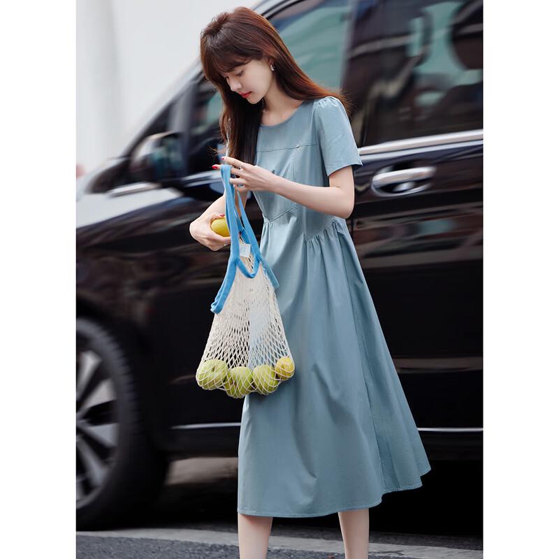 Women's Puff Sleeve Pleated A-Line Midi Dress