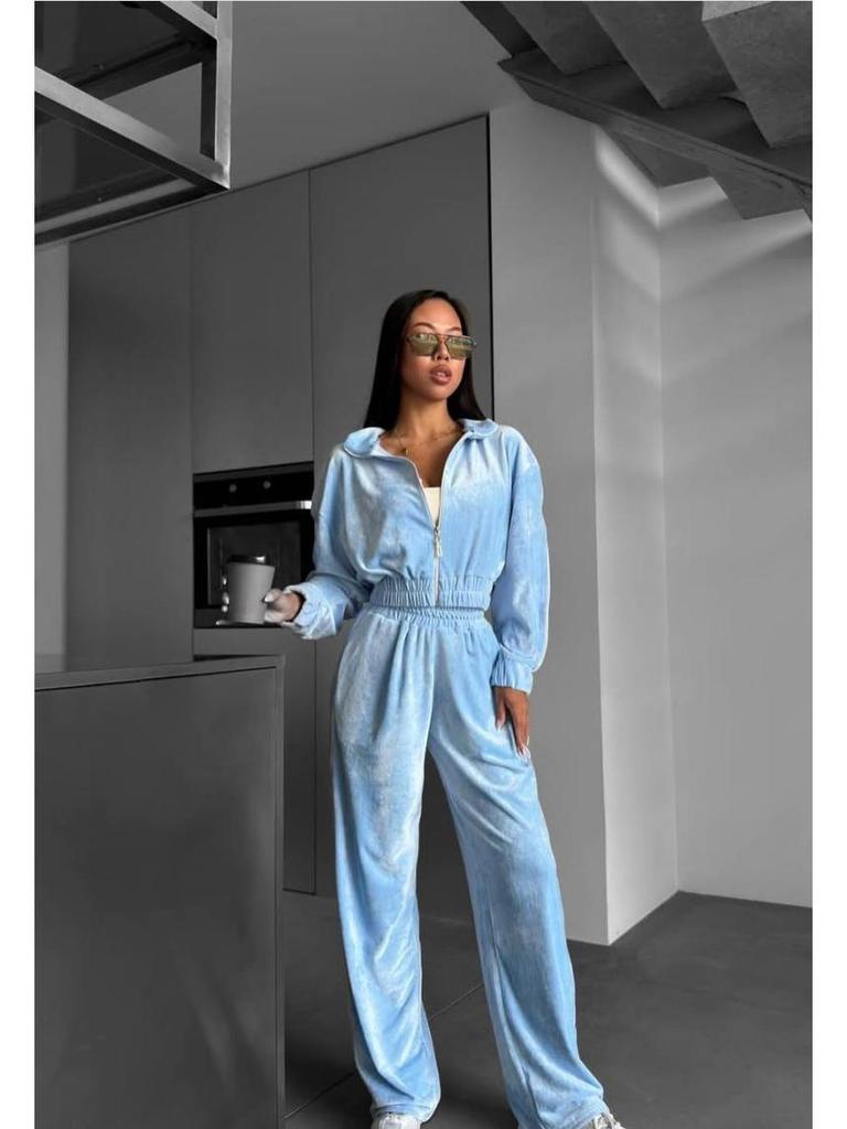 Hochwertiges Sport-Freizeit-Set für Damen (Europäisch & Amerikanisch) mit Reißverschluss-Oberteil und gerader Hose