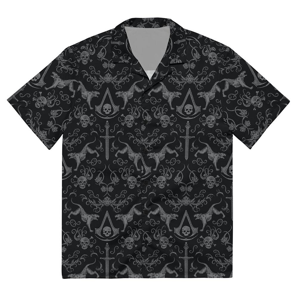 Assassin s Creed Black Flag Resynced Shirt Button-Up Summer Unisex Streetwear Short Sleeve Loose Design Print Clothing Chemise S