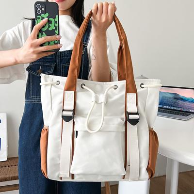 Student Book Tote Bag Large Capacity Contrast Color Handbag Commuter Shoulder Bag Crossbody Bag