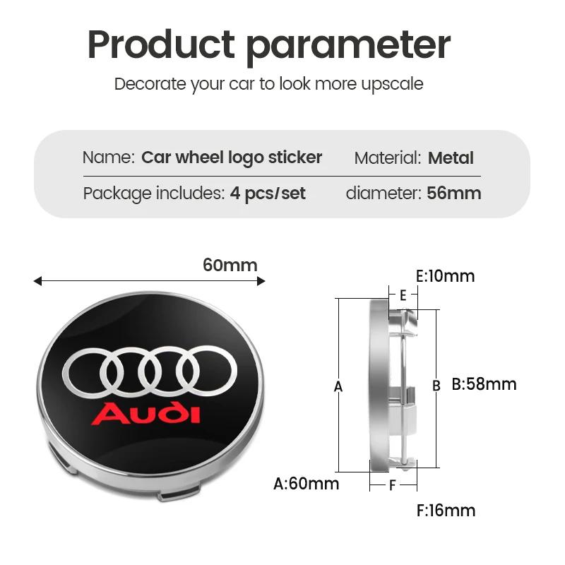 4pcs 60mm Car Wheel Center Hub Stickers 60/68mm Car Wheel Center Hub Caps Auto Decoration Accessories For 4GUFH S RS A3 A4 A1
