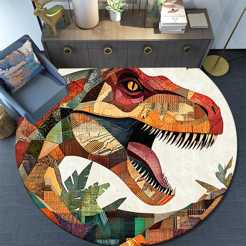 T-Rex Dinosaur Round Area Rug,Carpet Rug for Living Room Bedroom Sofa Playroom Decor,Non-slip Floor Mat
