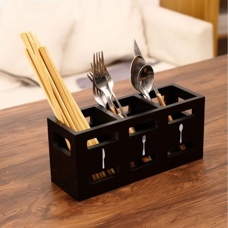 Wooden Cutlery Organizer Box Kitchen Countertop - Minimalist Solid Wood Storage Tray Spoons Forks Knives
