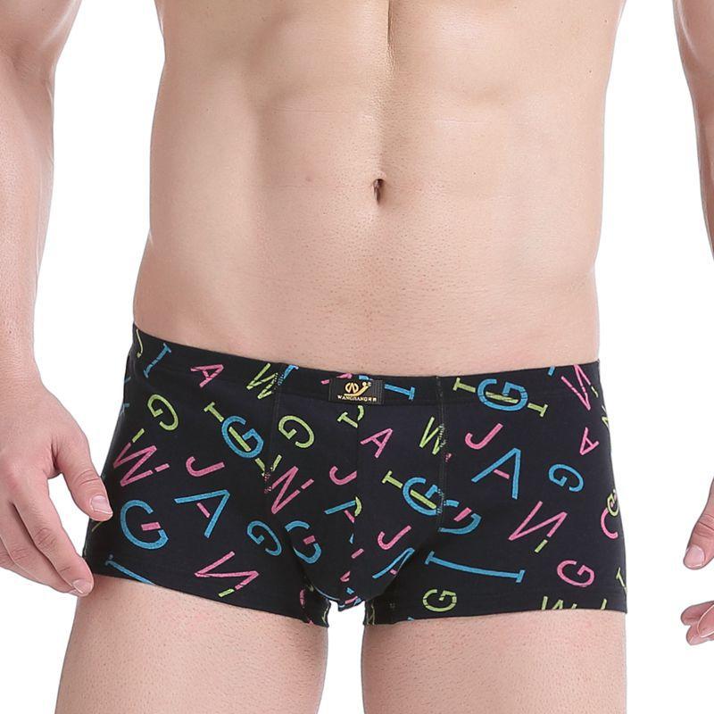 Men's Low Waisted Printed Underwear Men's Pure Cotton Breathable Youth Plus Size Four Corner Shorts
