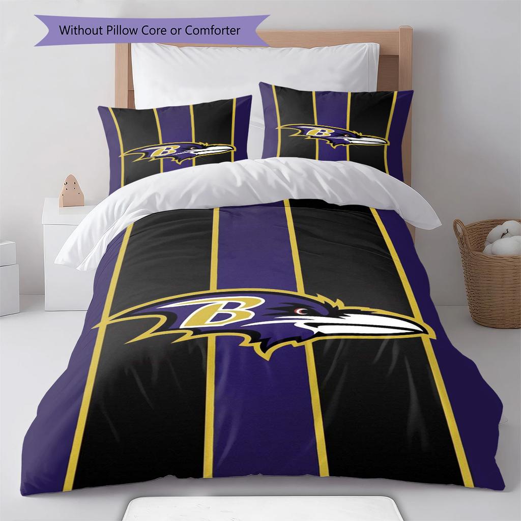 Baltimore Ravens Pattern Bedding Set Quilt Cover Pillowcase Home Decor Gift (1 * duvet cover + 2 * pillowcase, without core)