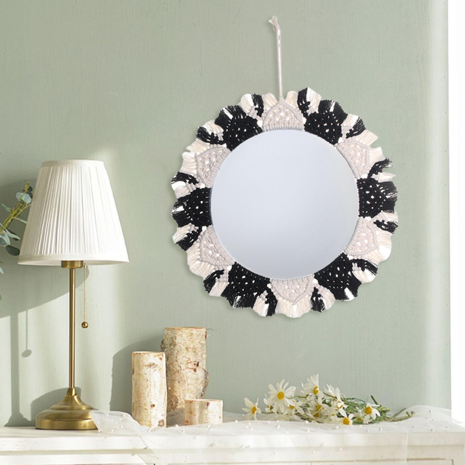 

Boho Fringe Round Handmade Decorative Acrylic Mirror for Apartment Living Room чорний білий колір