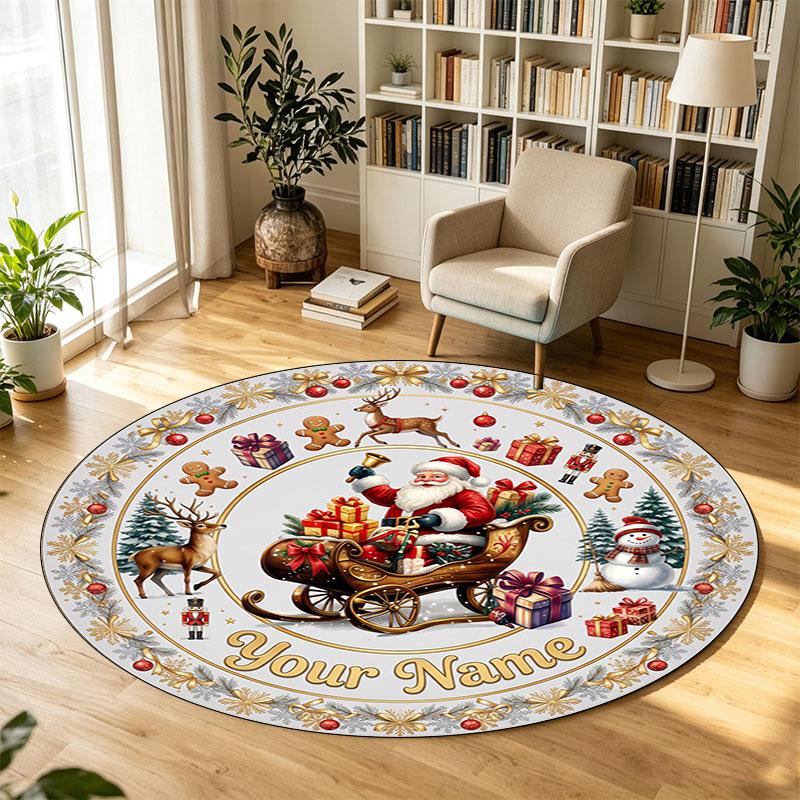 Christmas (108) Theme Circular Crystal Velvet Carpet Customized Name & Text Round Soft Floor Rug For Living Room Bedroom Decor