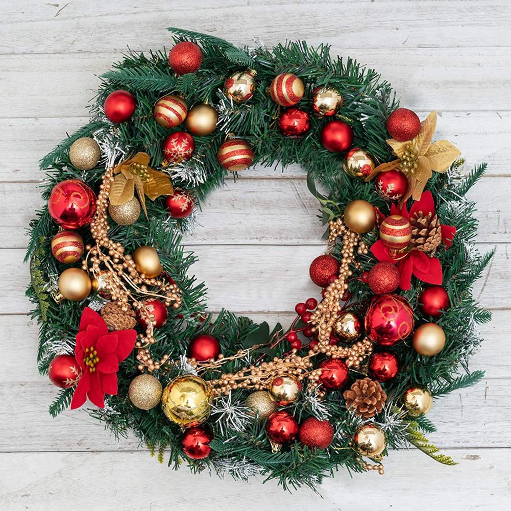 50 Stück Gold Rot Schneeflocke Weihnachtskugeln Set Kunststoff Neujahr Hängeanhänger Kugelornamente für Weihnachtsbaum Navidad Party Deko