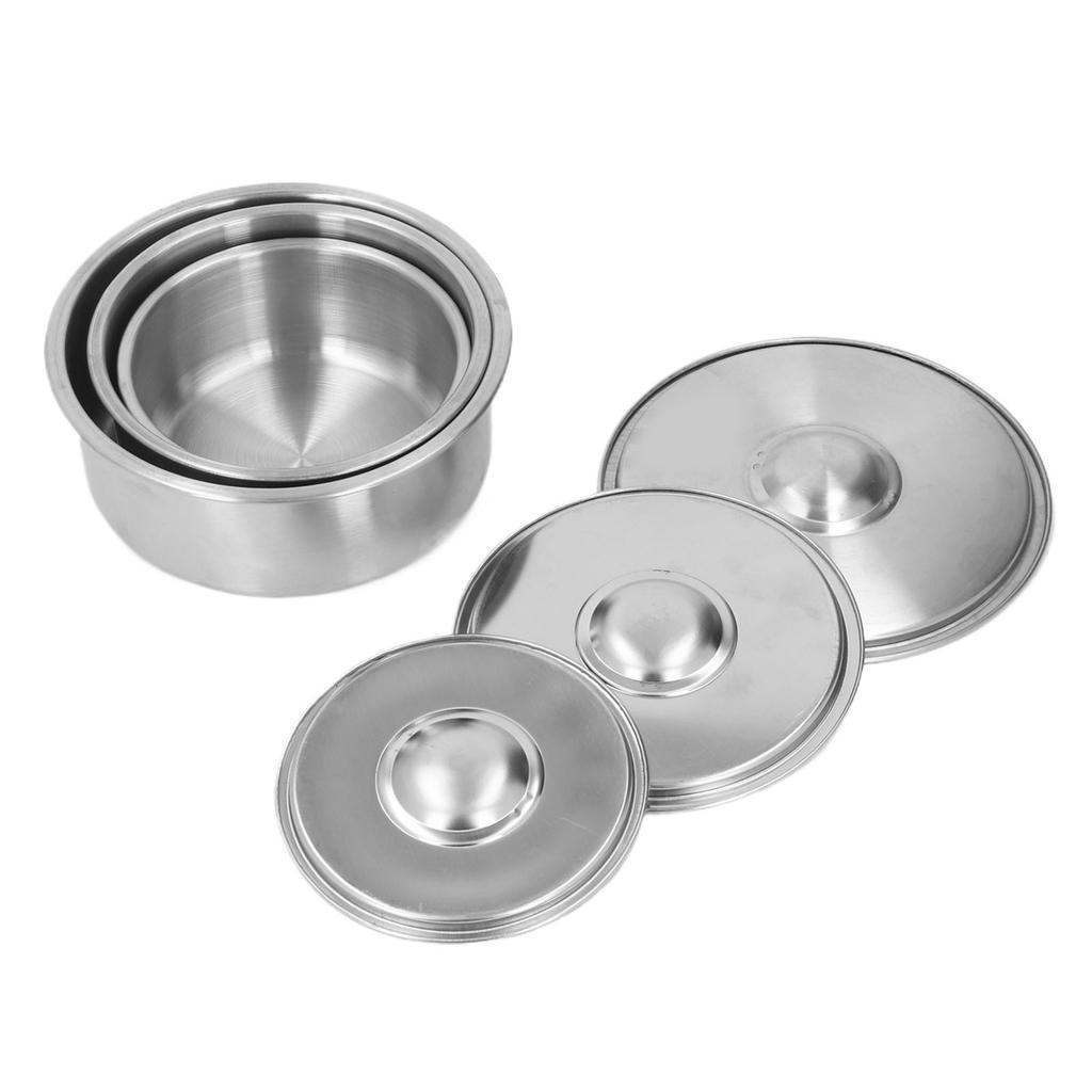 3PCS 304 Stainless Steel Bowl Set Heat Proof Anti Fall Metal Mixing Bowl Steamed Egg Bowl with Lids for Household Food