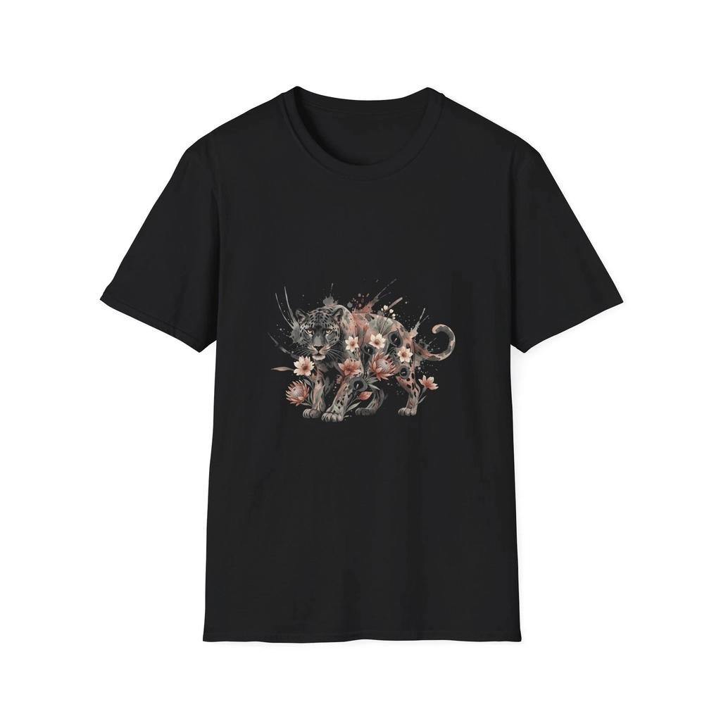 Leopard Floral Watercolor Dark Nature Black Tee Aesthetic Graphic T-Shirt