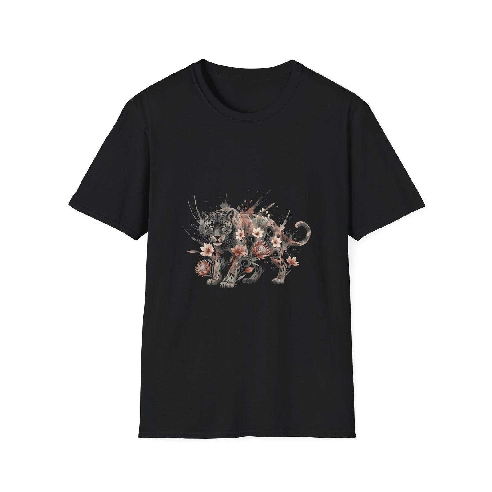 

Leopard Floral Watercolor Dark Nature Black Tee Aesthetic Graphic T-Shirt S