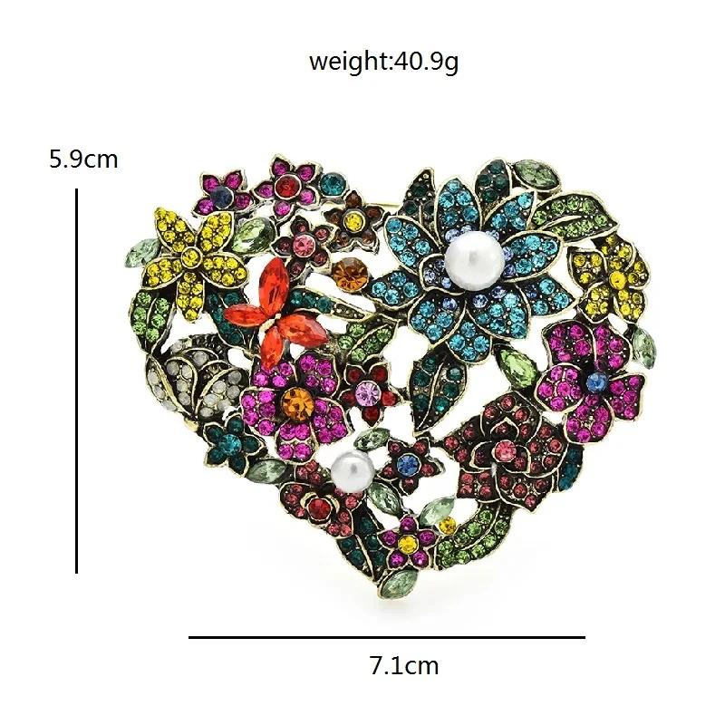 SKEDS Women Men Exquisite Heavy Industry Crystal Flower Heart Brooches Badges Unisex Luxury Floral Rhinestone Pins Corsages